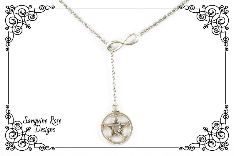 Pentagram Infinity Y Halskette Anhänger, Lariat Pentagramm Halskette, Pagan Wicca Silber von SanguineRoseDesigns