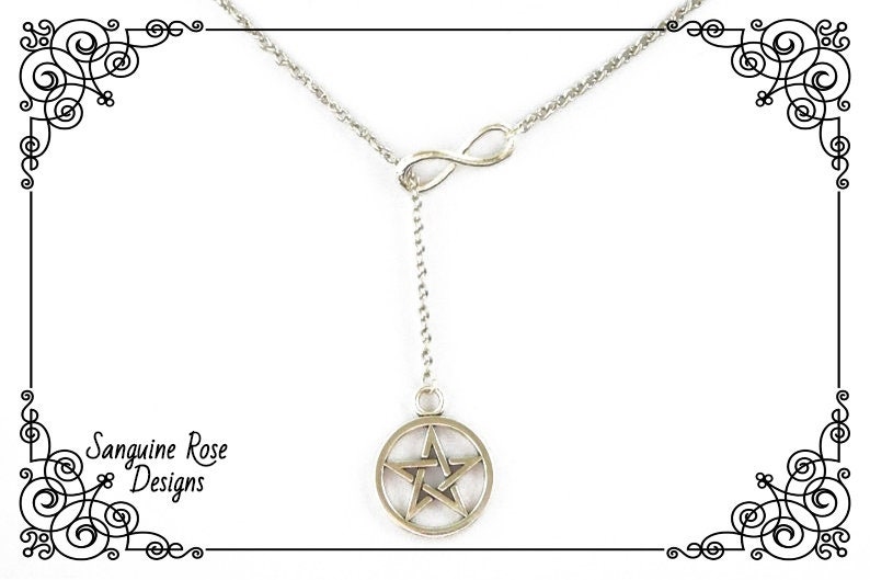 Pentagram Infinity Y Halskette Anhänger, Lariat Pentagramm Halskette, Pagan Wicca Silber von SanguineRoseDesigns