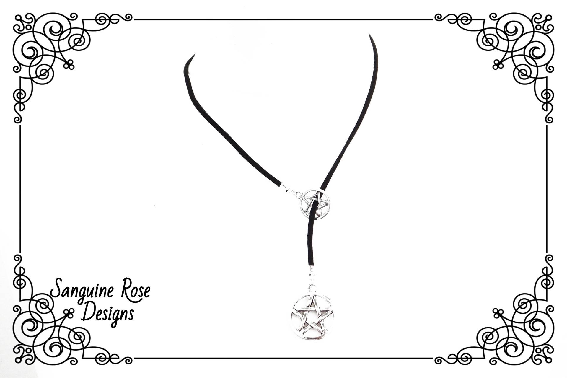 Pentagram Y Lariat Halskette Anhänger, Schwarze Samt Halskette, Pagan Wicca Einstellbar von SanguineRoseDesigns
