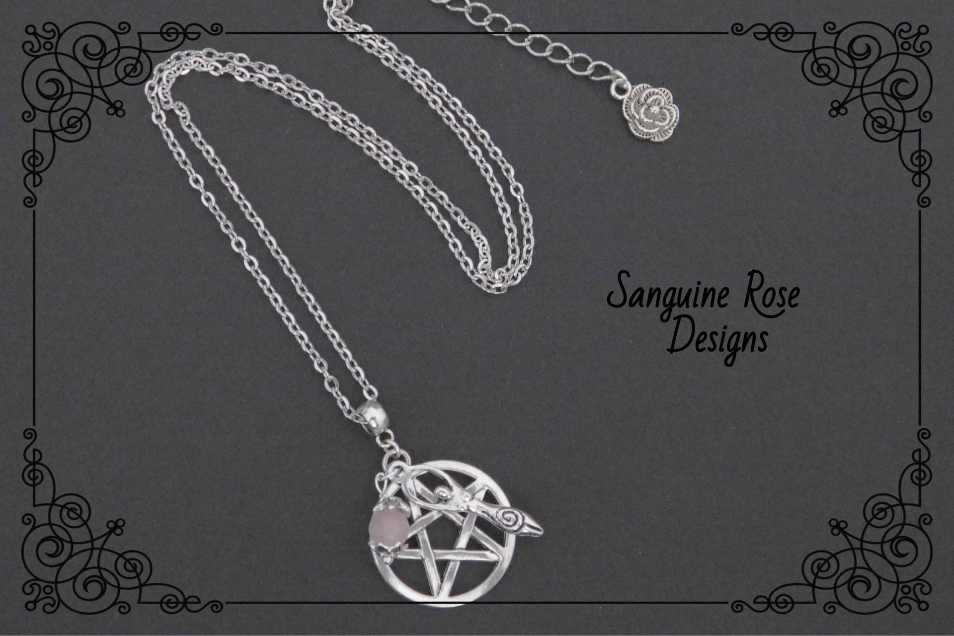 Pentagramm Göttin Rosenquarz Halskette Pagan Silberschmuck von SanguineRoseDesigns