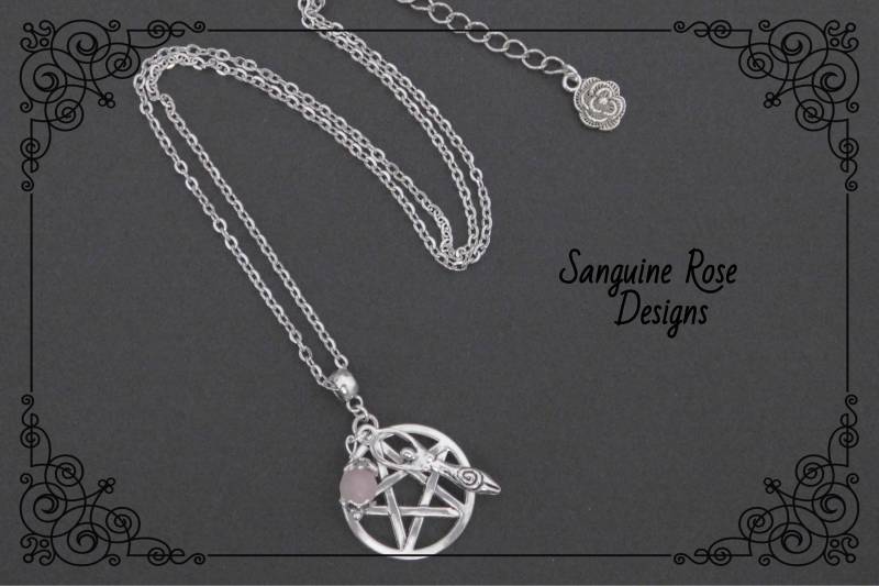 Pentagramm Göttin Rosenquarz Halskette Pagan Silberschmuck von SanguineRoseDesigns
