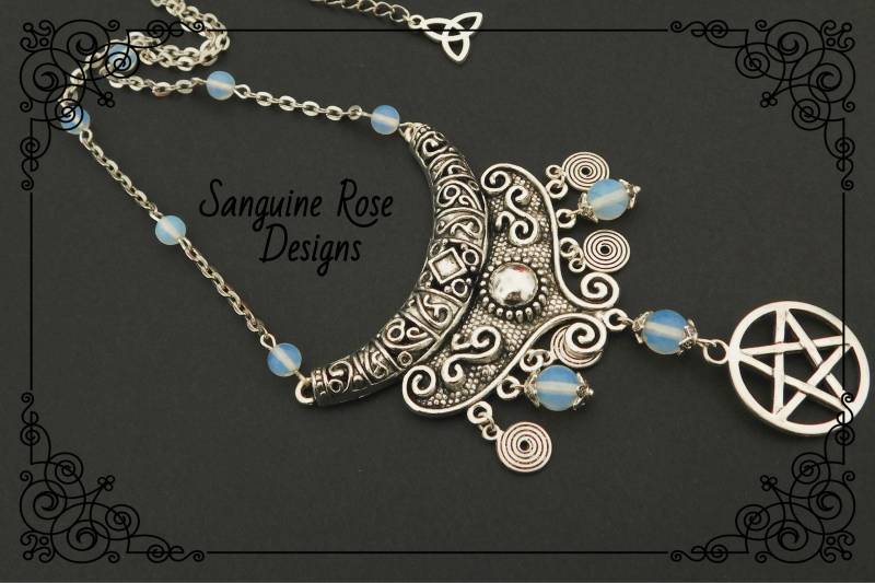 Pentagramm Mondstein Anhänger Halskette Pagan Wicca Schmuck von SanguineRoseDesigns