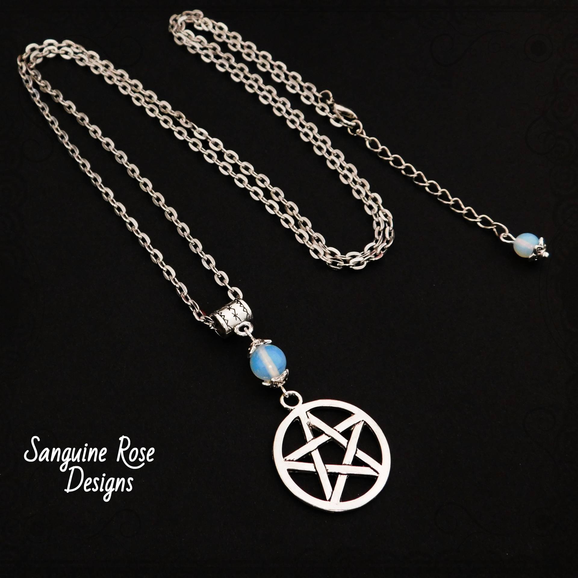 Pentagramm Mondstein Halskette Pagan Silber Edelstein Schmuck von SanguineRoseDesigns