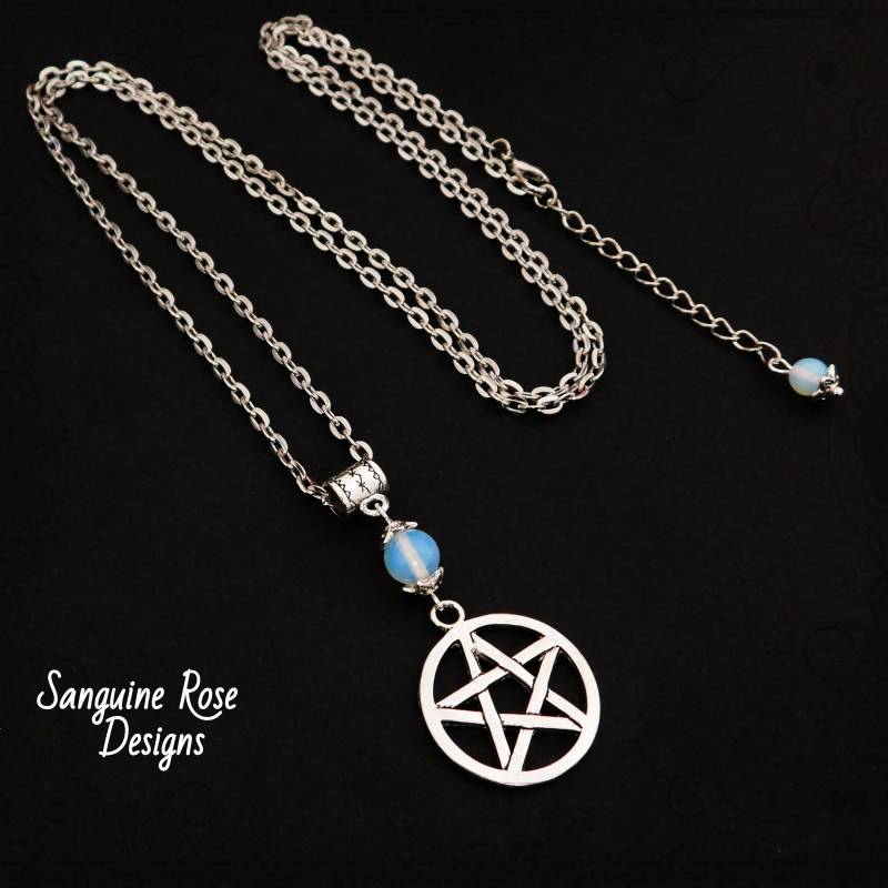 Pentagramm Mondstein Halskette Pagan Silber Edelstein Schmuck von SanguineRoseDesigns