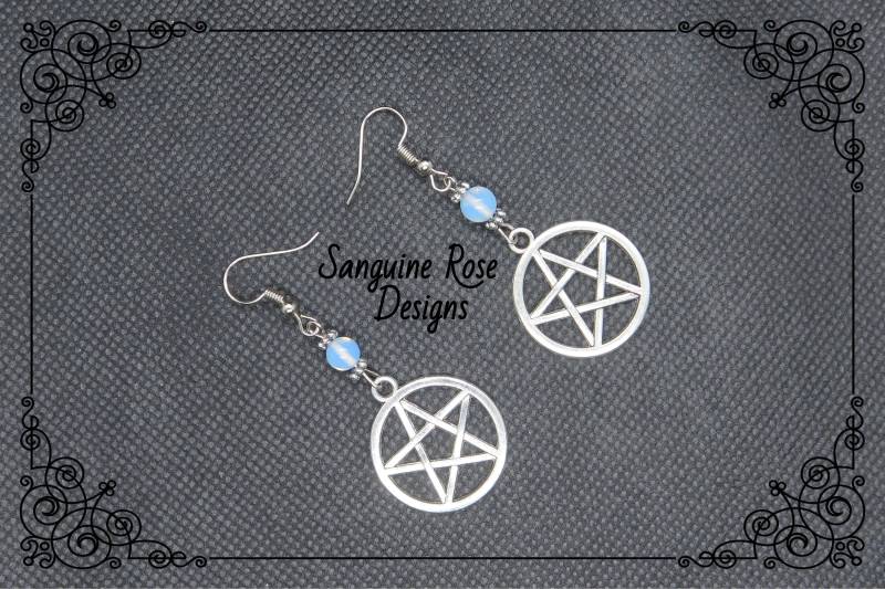 Pentagramm Mondstein Ohrringe Silber Pagan Wicca Schmuck von SanguineRoseDesigns
