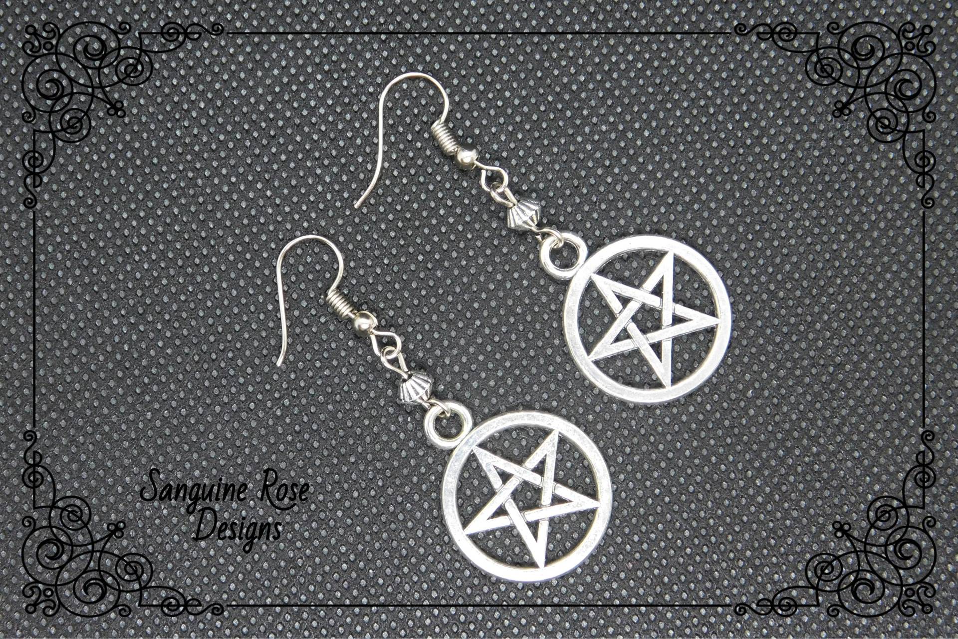 Pentagramm Pagan Ohrringe, Pagan Wicca Ohrclips Oder Ohrhänger, Baumeln Tropfen Ohrringe von SanguineRoseDesigns