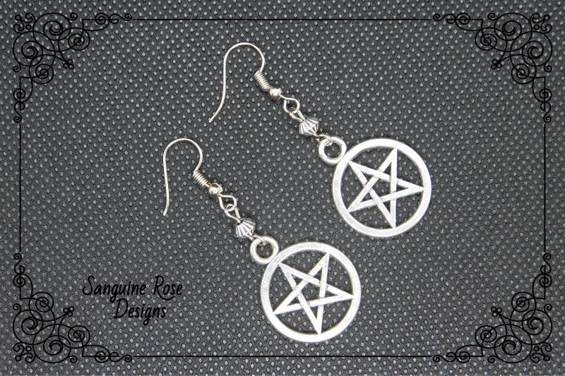 Pentagramm Pagan Ohrringe, Pagan Wicca Ohrclips Oder Ohrhänger, Baumeln Tropfen Ohrringe von SanguineRoseDesigns