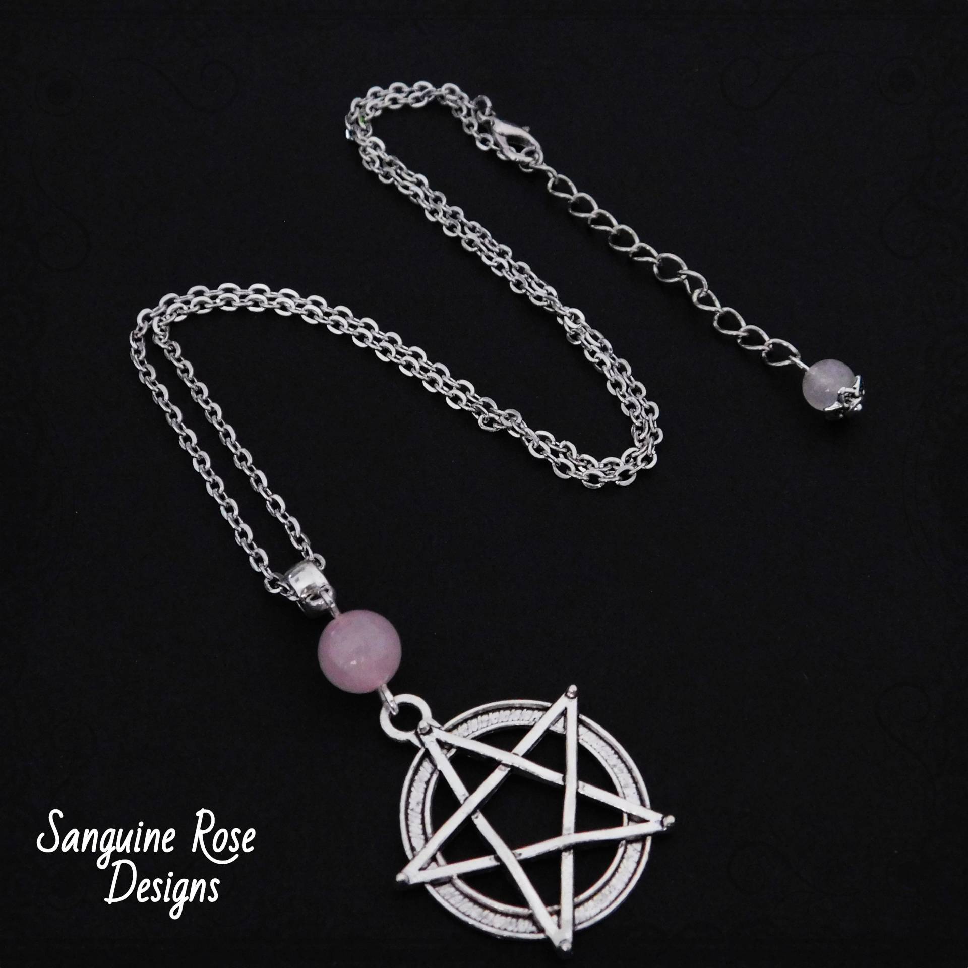 Rosenquarz Pentagramm Halskette Pagan Wicca Edelstein Schmuck von SanguineRoseDesigns