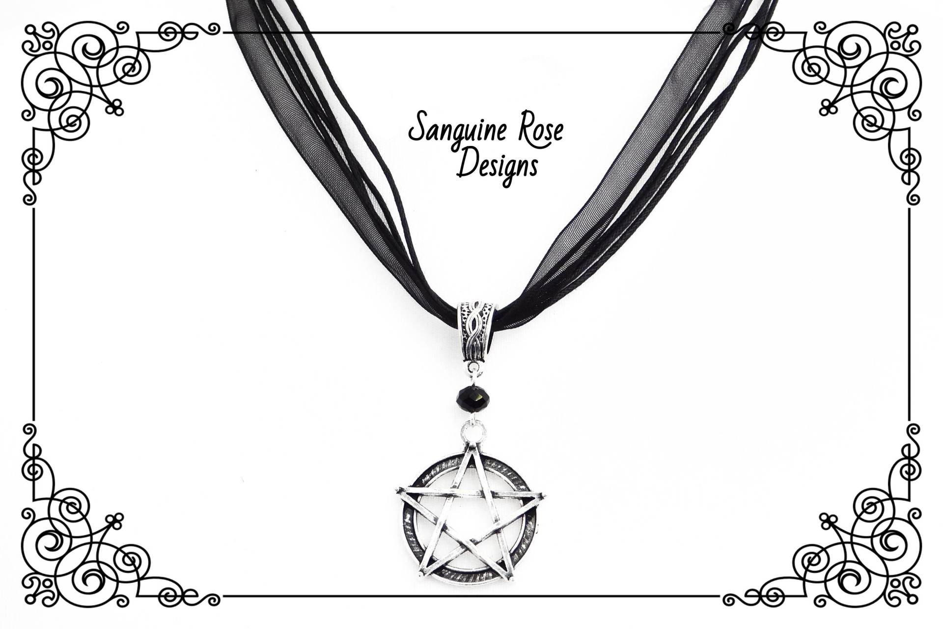 Schwarze Kordel Pentagramm Halskette, Pentakel Anhänger von SanguineRoseDesigns