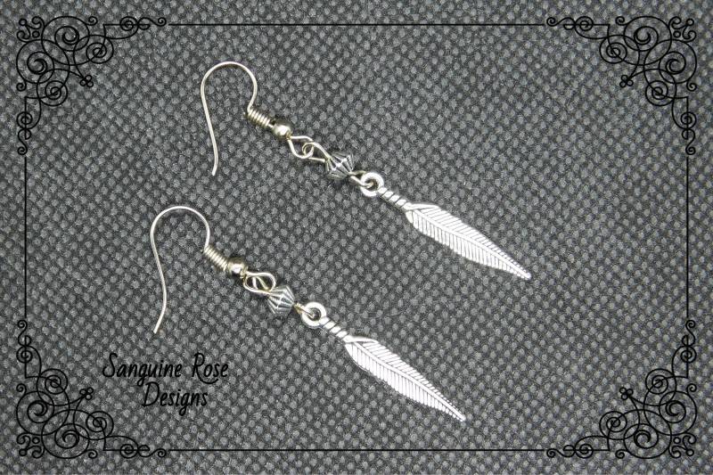 Silber Feder Ohrringe, Pagan Wicca Boho Schmuck von SanguineRoseDesigns