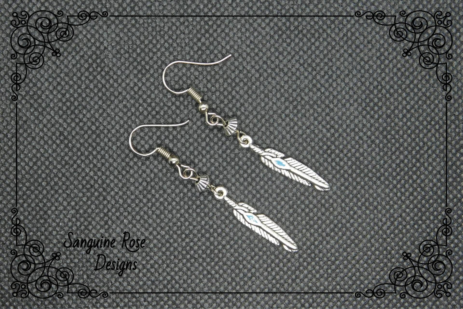 Türkis Feder Ohrringe, Boho Silber Ohrringe von SanguineRoseDesigns