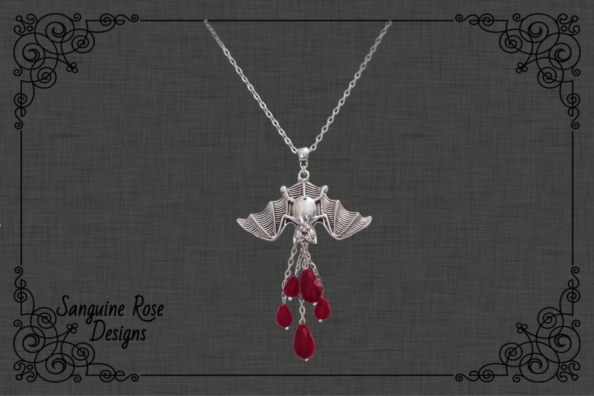 Vampirblut Fledermaus Halskette, Blutstropfen Fledermaus Anhänger, Silber Halloween, Gothic von SanguineRoseDesigns
