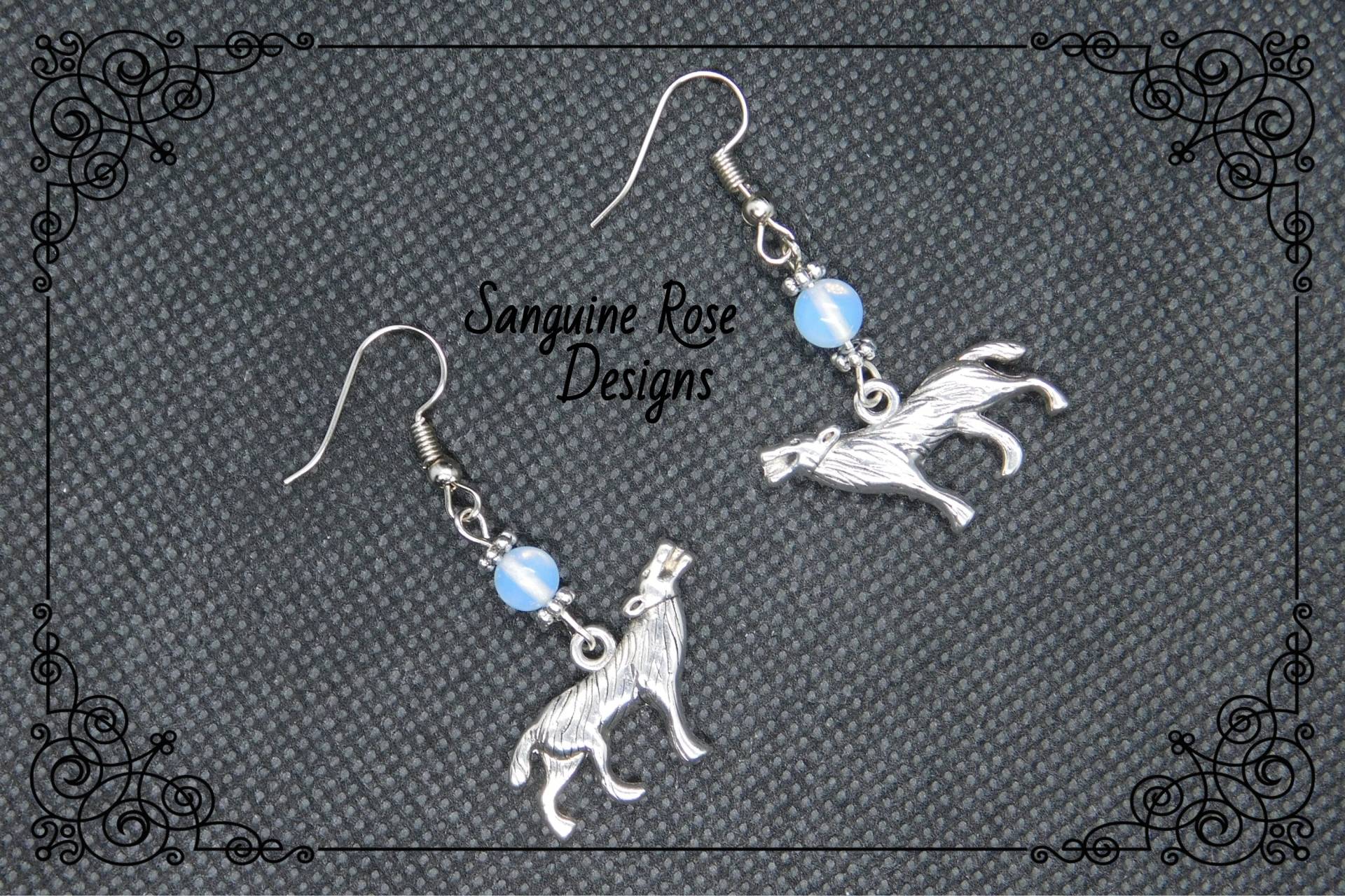 Werwolf Wolf Mondstein Ohrringe, Edelstein Werwolf Wolf Gothic Baumeln Ohrringe von SanguineRoseDesigns