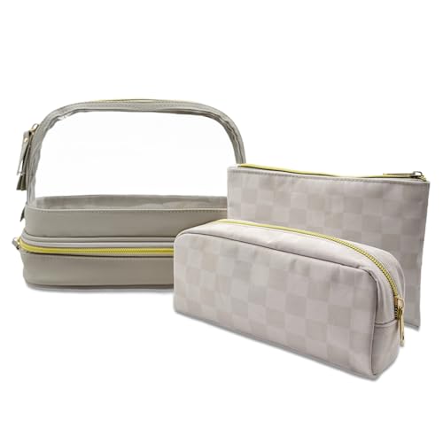 Sangula·Valley Makeup Tasche 3pcs, Doppellagig Transparent Kosmetiktasche Organizer, Damen Kulturbeutel, Reiseutensilien (Grau) von Sangula·Valley