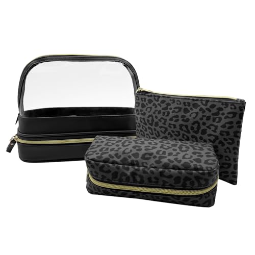 Sangula·Valley Makeup Tasche 3pcs, Doppellagig Transparent Kosmetiktasche Organizer, Damen Kulturbeutel, Reiseutensilien (Schwarz) von Sangula·Valley