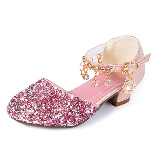 Sangyn Prinzessin Schuhe Mädchen Glitzer Hochzeiten Klett Sandalen Stöckelschuhe Kinder Partei Ballerina Cinderella Kristall Schuhe für Halloween Fest Fasching Geburtstag Party von Sangyn