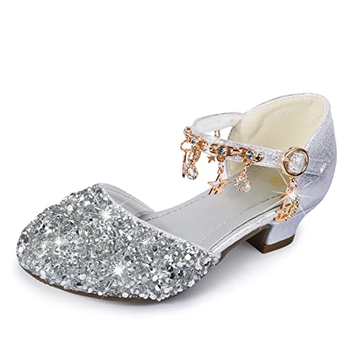 Sangyn Prinzessin Schuhe Mädchen Glitzer Hochzeiten Klett Sandalen Stöckelschuhe Kinder Partei Ballerina Cinderella Kristall Schuhe für Halloween Fest Fasching Geburtstag Party von Sangyn