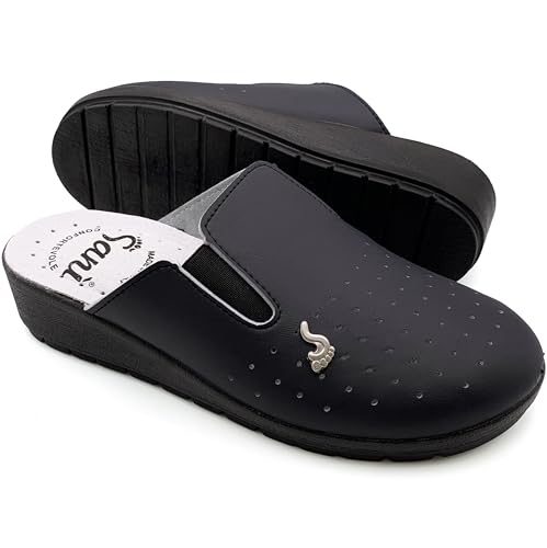 Anatomische Gesundheitsschuhe für Damen, Hausschuhe aus echtem Leder, orthopädische Schuhe mit verstellbarem Gummiband, Made in Italy, blau, 38 EU von Sani'