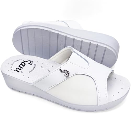 Damen-Slipper mit offener Selbstformung für Hallux Valgus, Komfort, atmungsaktiv, Sanitär-Hausschuhe, Krankenhaus, Küche, Weiß, 37 EU Damen-Slipper mit offener Selbstformung für Hallux Valgus, Komfort, atmungsaktiv, Sanitär-Hausschuhe, Krankenhaus, Küche, Weiß, 37 EU von Sani'