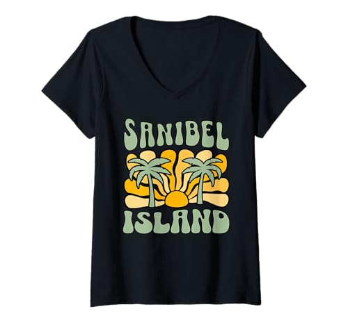 Damen Insel Sanibel T-Shirt mit V-Ausschnitt Damen Insel Sanibel T-Shirt mit V-Ausschnitt von Sanibel Island Beach Florida Surfing Surf Ocean