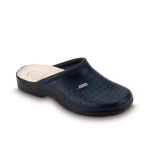 Saniflex 2961-10 Zertifizierte Medizinische Lederschuhe Clog Pantolette Komfortschuhe Hausschuhe, Herren, Blau, EU 45 von Saniflex