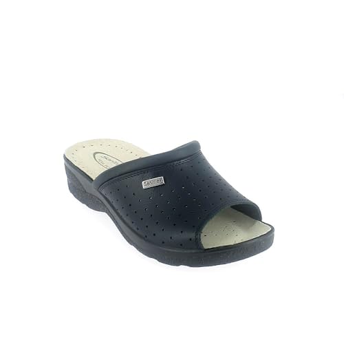 Saniflex 89851-10 Zertifizierte Medizinische Lederschuhe Clog Pantolette Komfortschuhe Hausschuhe, Damen, Blau, EU 38 von Saniflex