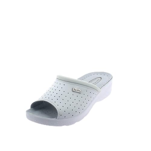 Saniflex 89851-10 Zertifizierte Medizinische Lederschuhe Clog Pantolette Komfortschuhe Hausschuhe, Damen, Weiß, EU 40 von Saniflex