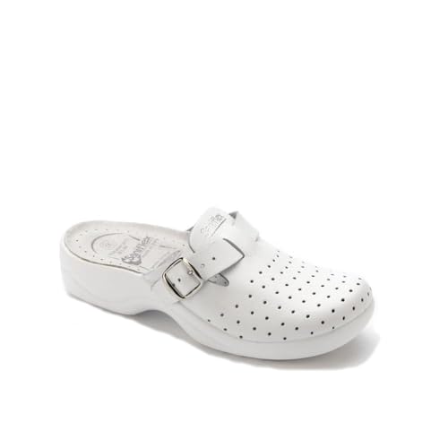 Saniflex 631-10 Zertifizierte Medizinische Lederschuhe Clog Pantolette Komfortschuhe Hausschuhe, Damen, Weiß, EU 38 von Saniflex