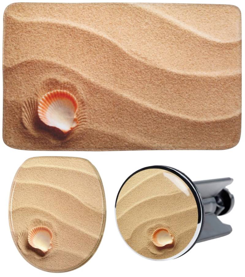 Sanilo Badaccessoire-Set "Clam" bestehend aus WC-Sitz, Badteppich und Waschbeckenstöpsel von Sanilo