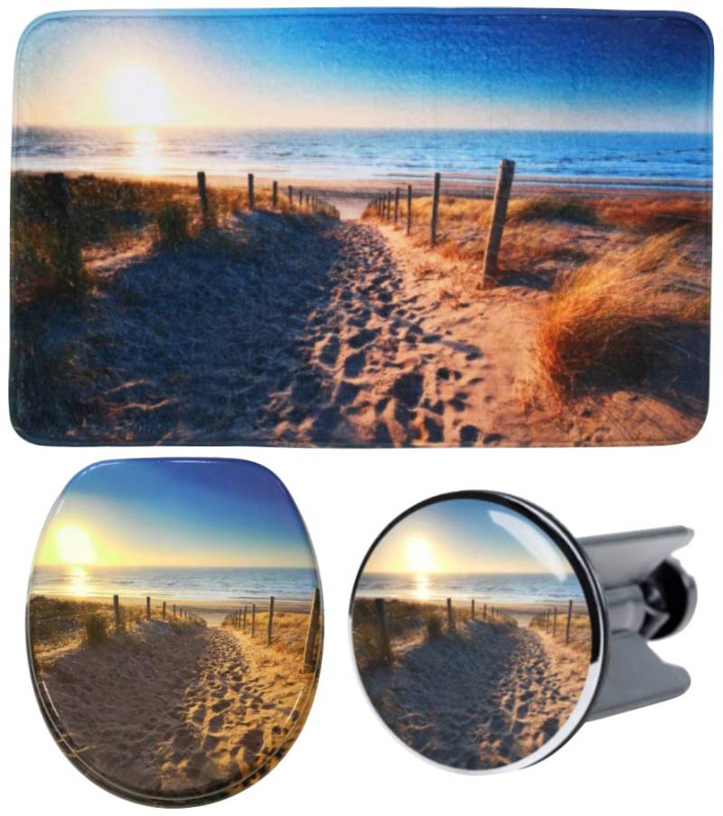 Sanilo Badaccessoire-Set "Düne" bestehend aus WC-Sitz, Badteppich und Waschbeckenstöpsel von Sanilo