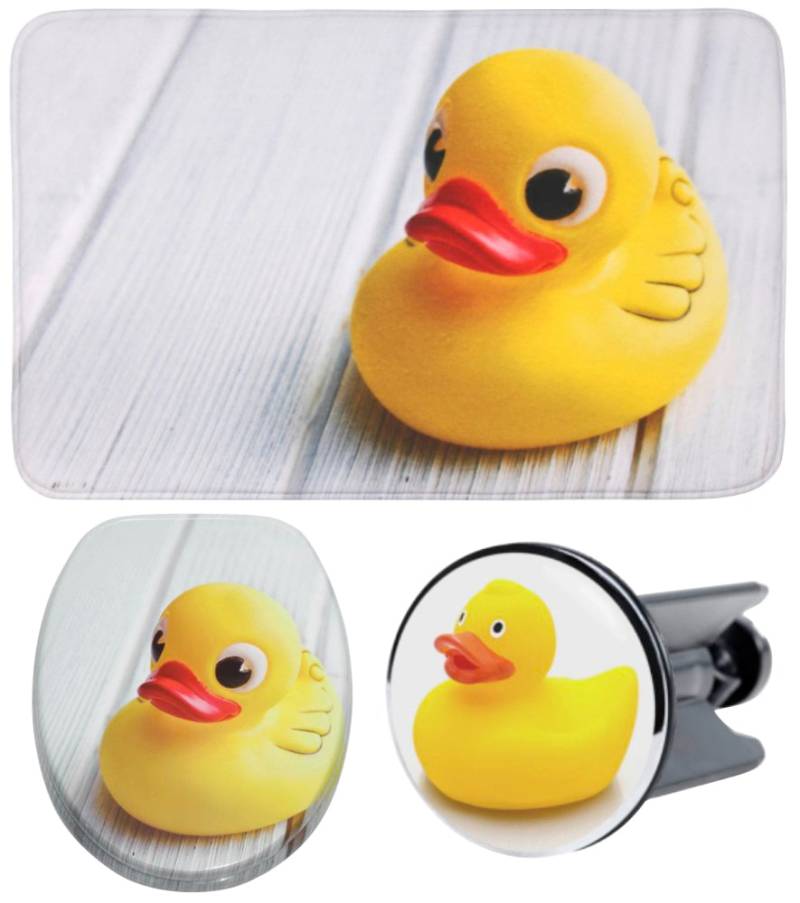 Sanilo Badaccessoire-Set "Ente" bestehend aus WC-Sitz, Badteppich und Waschbeckenstöpsel von Sanilo