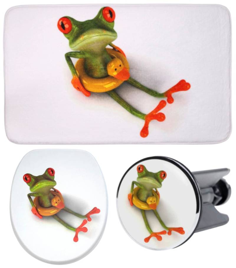 Sanilo Badaccessoire-Set "Froggy" bestehend aus WC-Sitz, Badteppich und Waschbeckenstöpsel von Sanilo