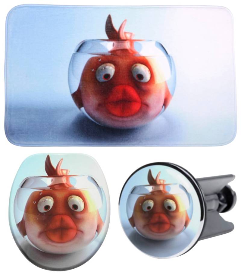 Sanilo Badaccessoire-Set "Goldfisch" bestehend aus WC-Sitz, Badteppich und Waschbeckenstöpsel von Sanilo