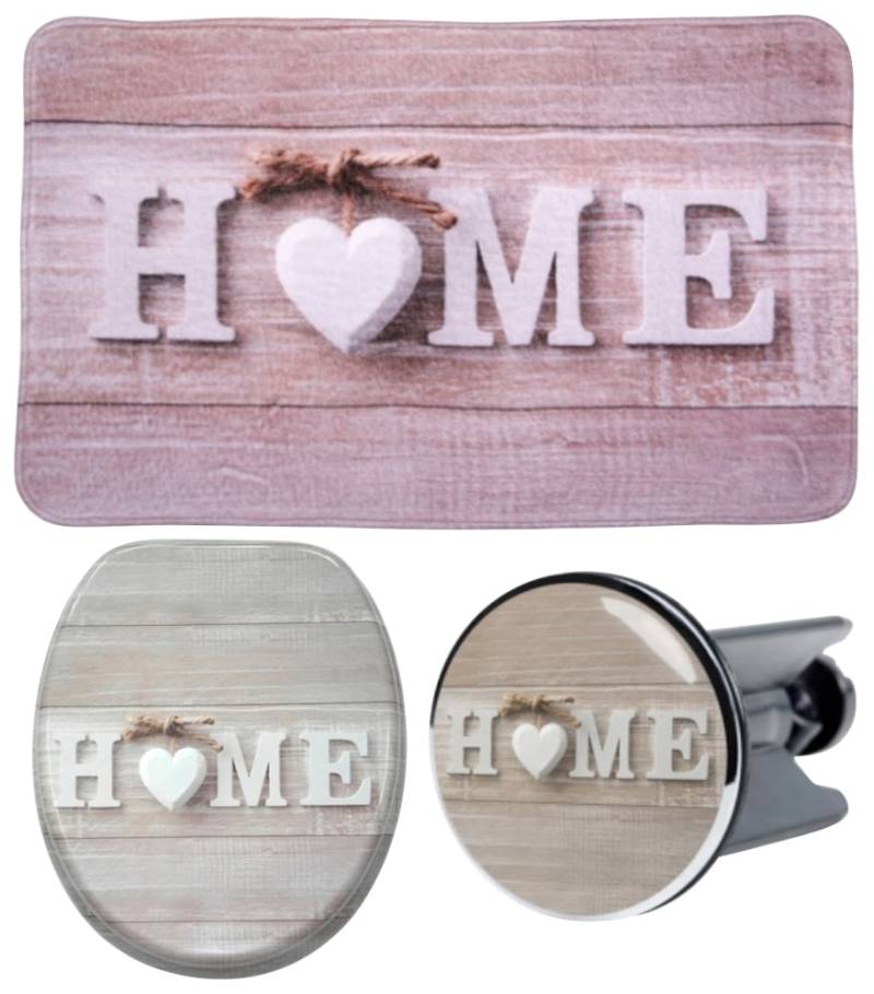 Sanilo Badaccessoire-Set "Home" bestehend aus WC-Sitz, Badteppich und Waschbeckenstöpsel von Sanilo