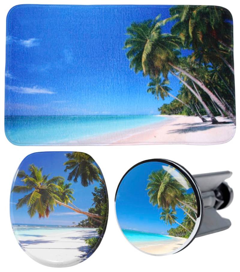 Sanilo Badaccessoire-Set "Karibik" bestehend aus WC-Sitz, Badteppich und Waschbeckenstöpsel von Sanilo