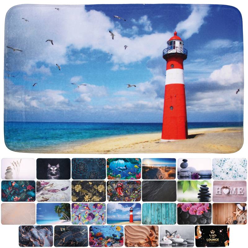 Sanilo Badaccessoire-Set "Leuchtturm" bestehend aus WC-Sitz, Badteppich und Waschbeckenstöpsel von Sanilo