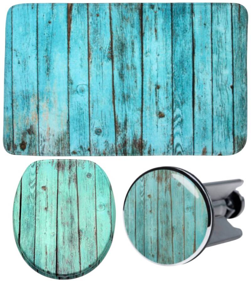 Sanilo Badaccessoire-Set "Lumber" bestehend aus WC-Sitz, Badteppich und Waschbeckenstöpsel von Sanilo