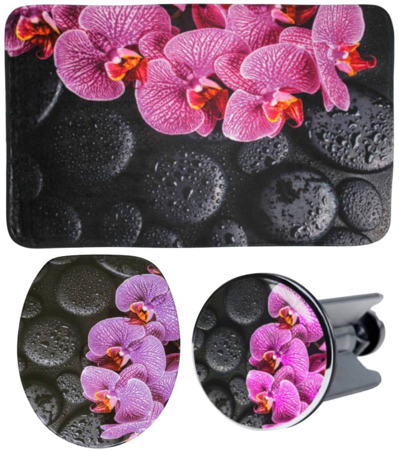 Sanilo Badaccessoire-Set "Madeira" bestehend aus WC-Sitz, Badteppich und Waschbeckenstöpsel von Sanilo