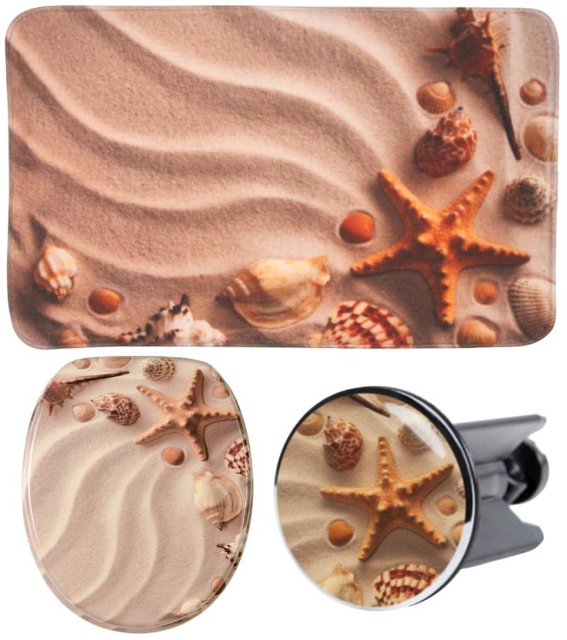 Sanilo Badaccessoire-Set "Sanibel" bestehend aus WC-Sitz, Badteppich und Waschbeckenstöpsel von Sanilo
