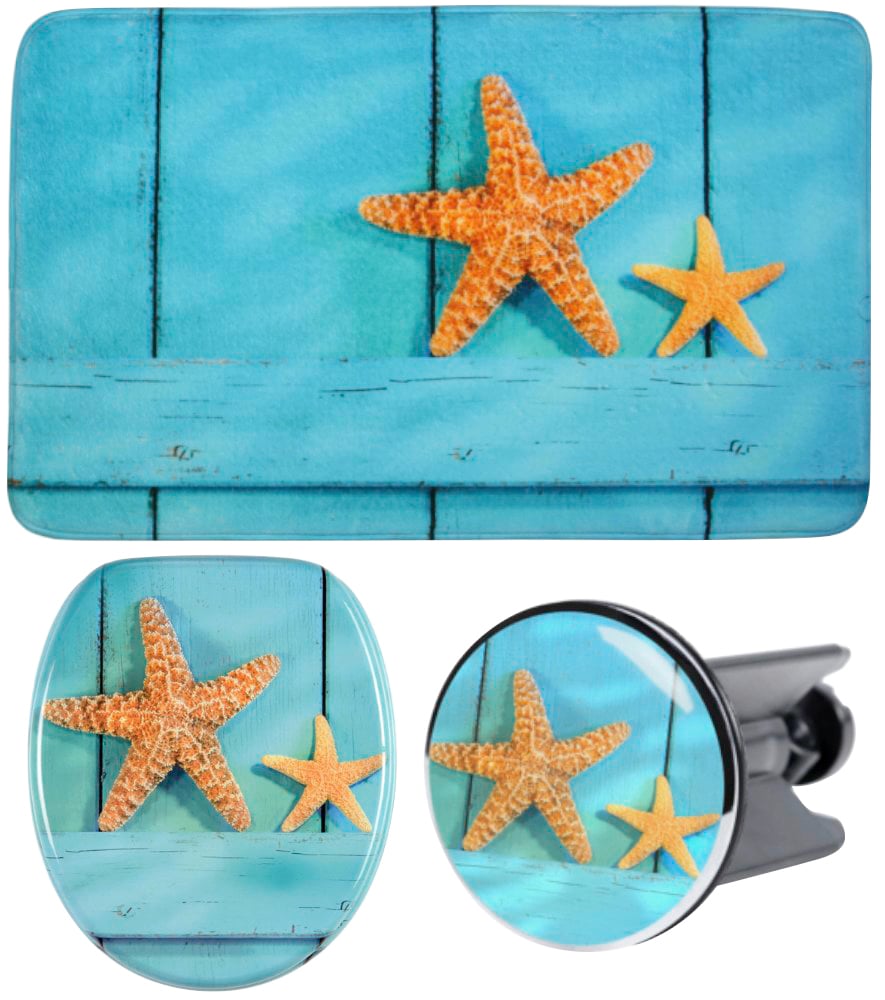 Sanilo Badaccessoire-Set "Starfish", (Komplett-Set, 3 tlg.), bestehend aus WC-Sitz, Badteppich und Waschbeckenstöpsel von Sanilo