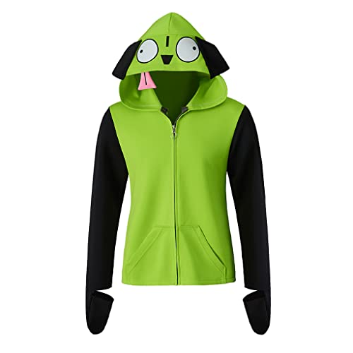 Invader Zim Cosplay Hoodie Kostüm Herren Casual Sweatshirt Hooded Zip Up Pullover Grün von Saniplaycos