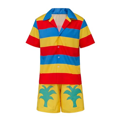 Merlin Bermuda Shirt Shorts Casual Urlaub Streifen Kurzarm Merlin Cosplay Kostüm für Herren, gelb, X-Large von Saniplaycos