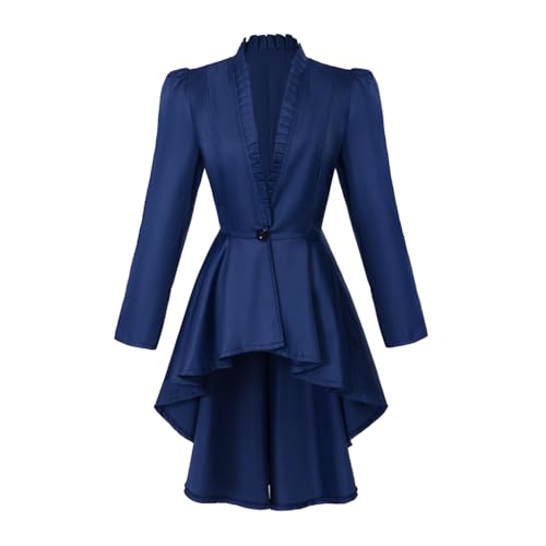 Saniplaycos Damen Steampunk Viktorianische Jacke Mantel Mittelalter Vintage Gothic Frack Langarm Smoking Hemd, Blau, X-Groß von Saniplaycos