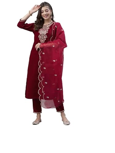 Sanisa Damen Kurta Set, Rot, S von Sanisa
