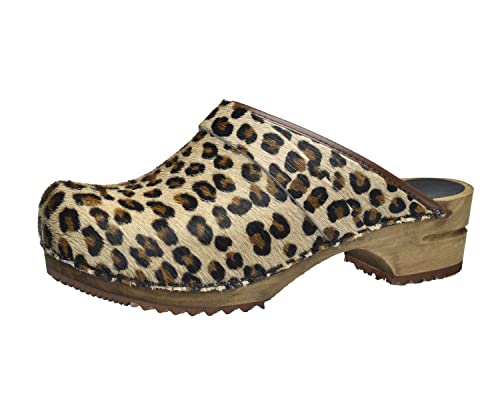 Sanita Caroline offener Clog | Original handgemacht | Leder-Holzclogs für Damen | Braun Leopard | 38 EU von Sanita