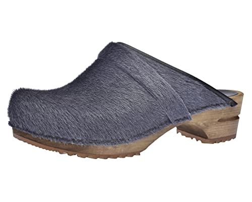 Sanita Caroline offener Clog | Original handgemacht | Leder-Holzclogs für Damen | Dunkelgrau | 39 EU von Sanita