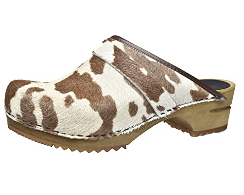 Sanita Caroline offener Clog | Original handgemacht | Leder-Holzclogs für Damen | Braun Kuh | 42 EU von Sanita