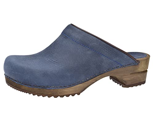 Sanita Chrissy offener Clog | Original handgemacht | Leder-Holzclogs für Damen | Blau | EU 35 von Sanita