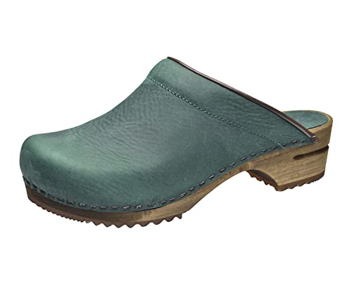 Sanita Chrissy offener Clog | Original handgemacht | Leder-Holzclogs für Damen | Nachhaltige Sohle | Dunkelgrün | 37 EU von Sanita