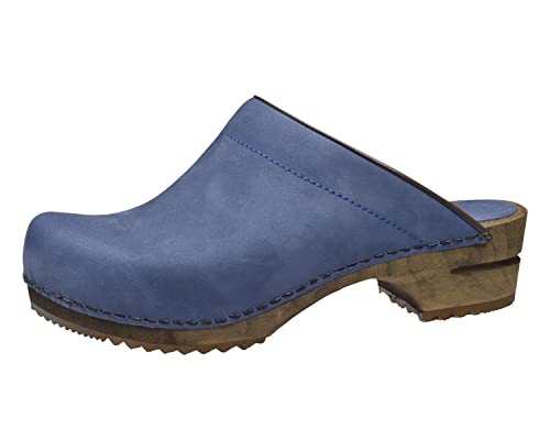 Sanita Chrissy offener Clog | Original handgemacht | Leder-Holzclogs für Damen | Nachhaltige Sohle | Taube blau | 37 EU von Sanita